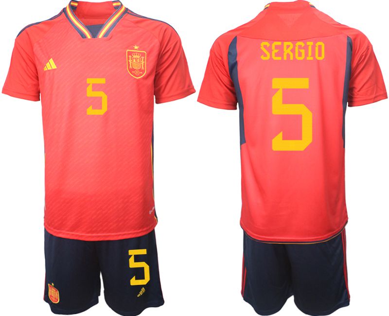 Men 2022 World Cup National Team Spain home red #5 Soccer Jerseys->spain jersey->Soccer Country Jersey